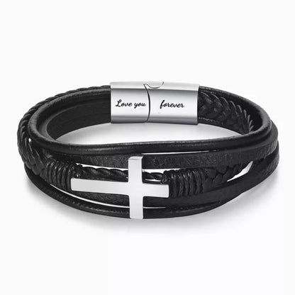 To My Son Pray Through It Leather Cross Bracelet - Card050