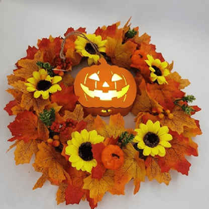 Glowing Pumpkin Wreath Door Decoration Hanging Wreath