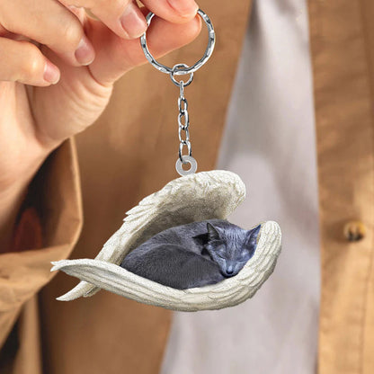 Sleeping Angel Acrylic Keychain Russian Blue Cat