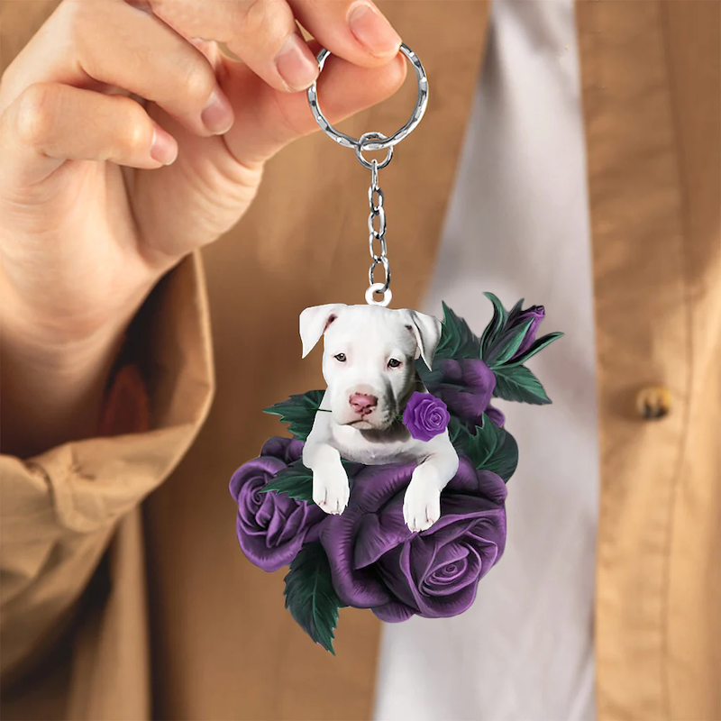 Staffordshire Bull Terrier In Purple Rose Acrylic Keychain PR110