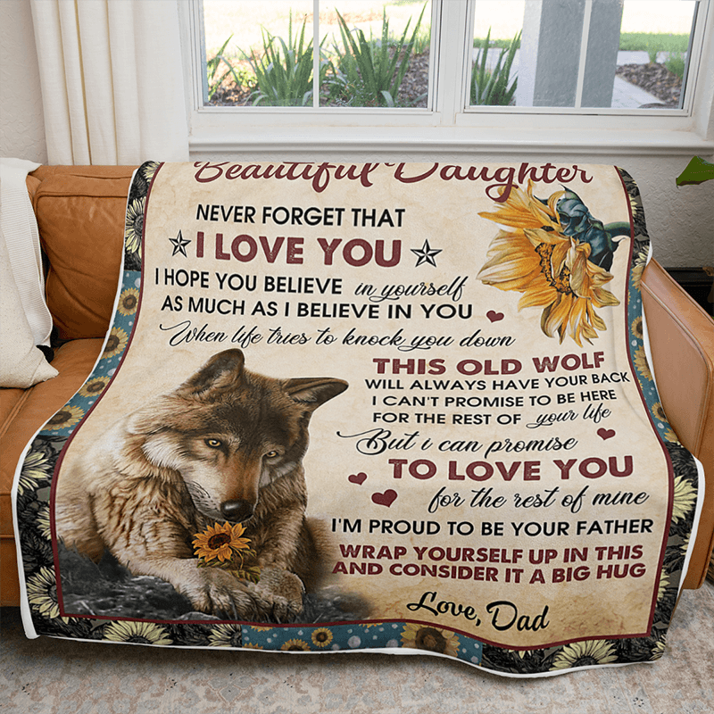 To My Daughter From Dad Wolf Flower A300 Premium Blanket